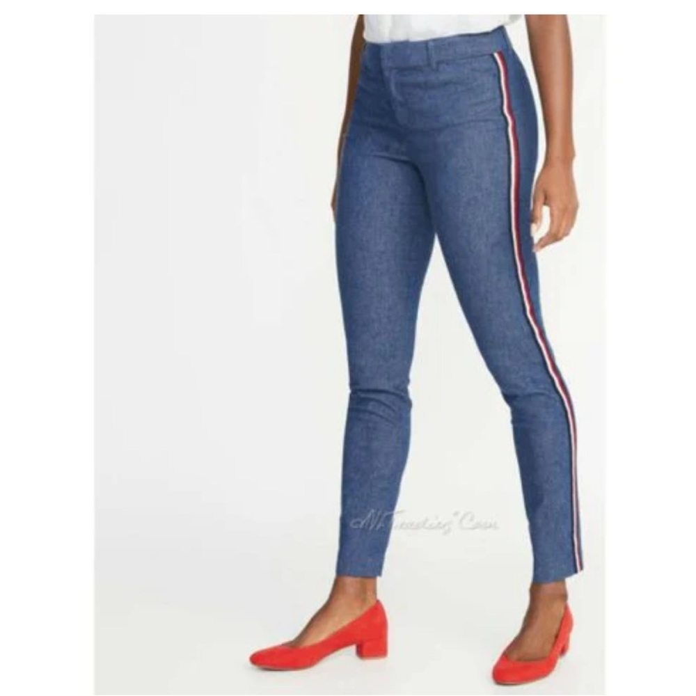 Old Navy Blue Cropped Skinny Pants with Side Stripe